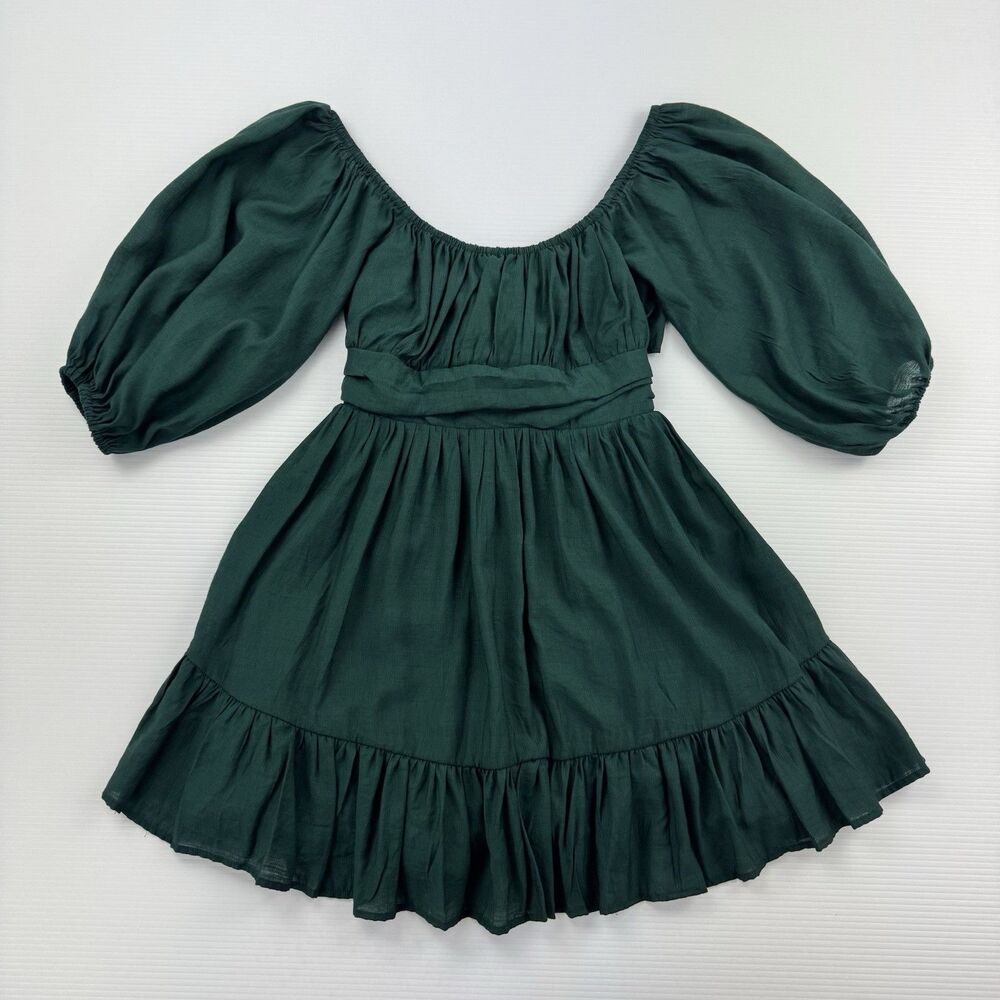 Debbie Dabble Angel Biba Green Puff Sleeve Mini Dress Size 10 Cottagecore